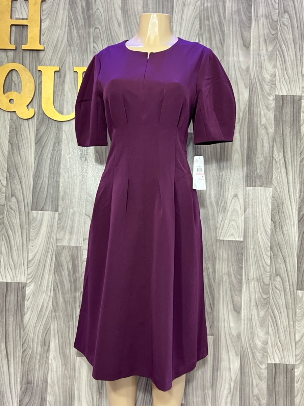 DKNY Plum Midi Dress with Short Sleeves